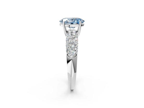 Platinum Fancy Blue Oval  Diamond Pavé Band Solitaire Ring with Four-Prong Setting