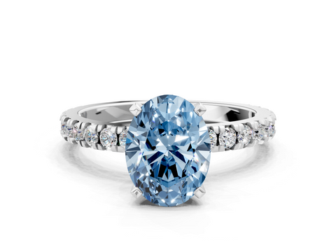 White gold Fancy Blue Oval  Diamond Pavé Band Solitaire with Four-Prong Setting_226