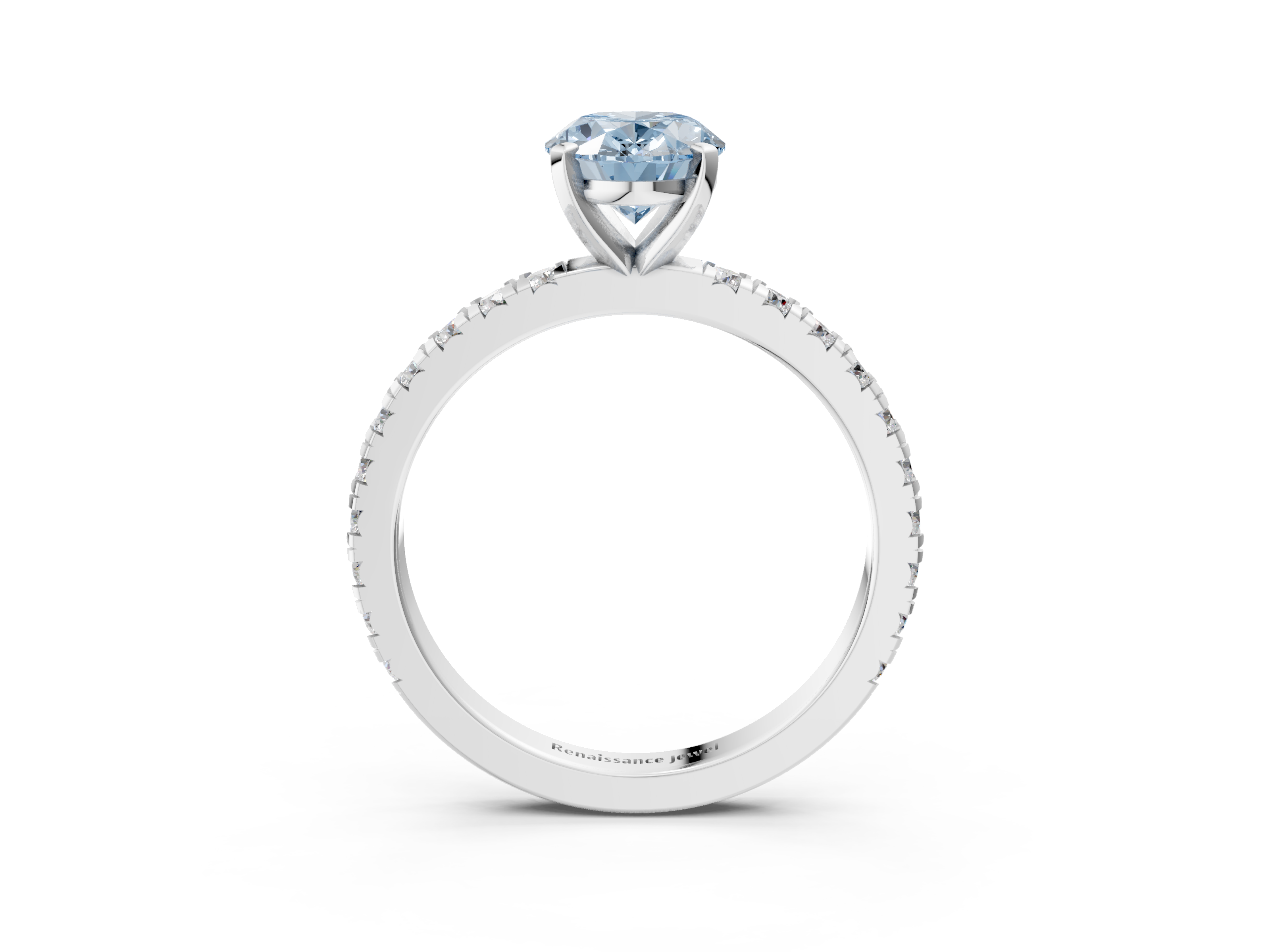 White gold Fancy Blue Oval  Diamond Pavé Band Solitaire with Four-Prong Setting_229