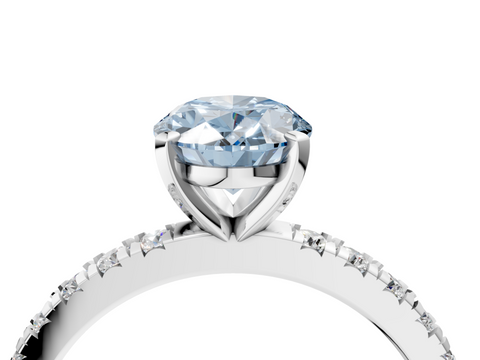 White gold Fancy Blue Oval  Diamond Pavé Band Solitaire with Four-Prong Setting_230