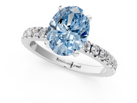 White gold Fancy Blue Oval  Diamond Pavé Band Solitaire with Four-Prong Setting_233