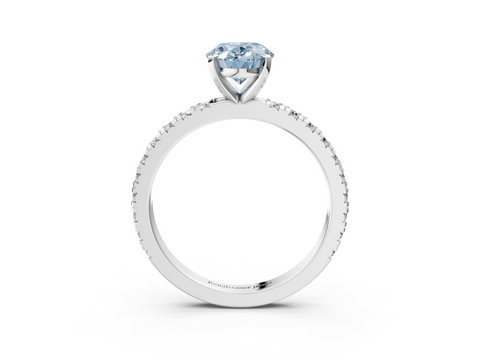 White gold Fancy Blue Oval  Diamond Pavé Band Solitaire with Four-Prong Setting_235