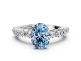 White gold Fancy Blue Oval  Diamond Pavé Band Solitaire with Four-Prong Setting_3
