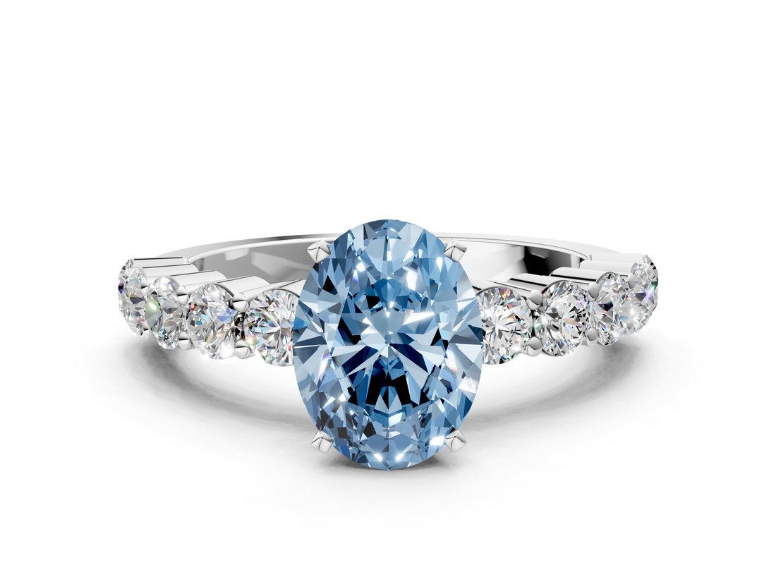 White gold Fancy Blue Oval  Diamond Pavé Band Solitaire with Four-Prong Setting_3
