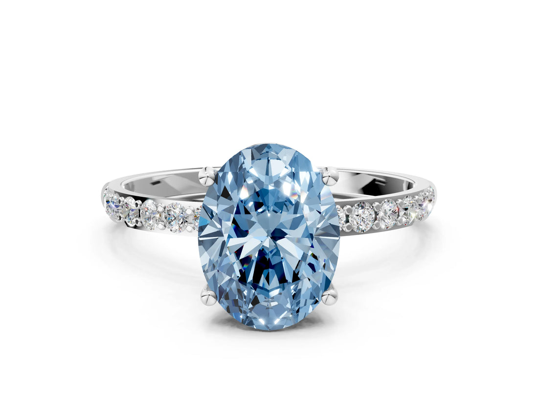 White gold Fancy Blue Oval  Diamond Pavé Band with Six-Prong Setting_27