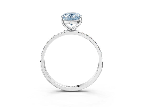 Platinum Fancy Blue Oval  Diamond Pavé Band with Six-Prong Setting