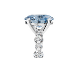 White gold Fancy Blue Oval  Diamond Prong Set Engagement Ring with Pave Band_206