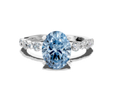 White gold Fancy Blue Oval  Diamond Prong Set Engagement Ring with Pave Band_207