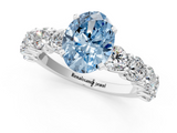 White gold Fancy Blue Oval  Diamond Prong Setting with Side Stones on a Pave Band_136