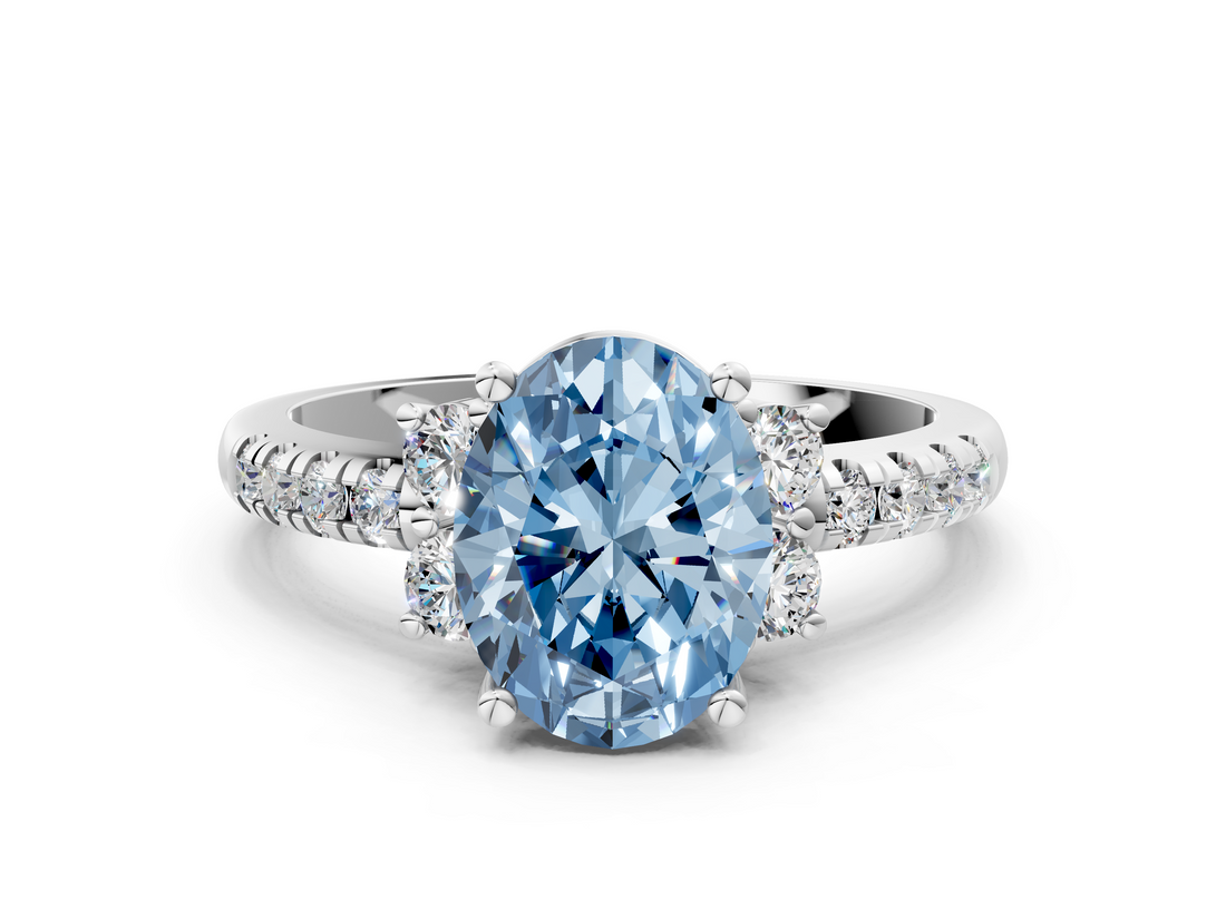 White gold Fancy Blue Oval  Diamond Three-Stone Pave Band with Four-Prong Setting_20