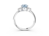 White gold Fancy Blue Oval  Diamond Three-Stone Ring with Trapezoid Side Stones and Prong Setting_20