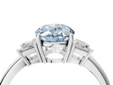 White gold Fancy Blue Oval  Diamond Three-Stone Ring with Trapezoid Side Stones and Prong Setting_21