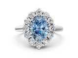 White gold Fancy Blue Oval  Halo Cluster Diamond Engagement Ring with Prong Setting and Polished Band_63