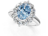 White gold Fancy Blue Oval  Halo Cluster Diamond Engagement Ring with Prong Setting and Polished Band_64