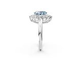 White gold Fancy Blue Oval  Halo Cluster Diamond Engagement Ring with Prong Setting and Polished Band_65
