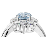 White gold Fancy Blue Oval  Halo Cluster Diamond Engagement Ring with Prong Setting and Polished Band_67