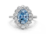 White gold Fancy Blue Oval  Halo Cluster Diamond Engagement Ring with Solitaire Band and Prong Setting_65