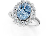 White gold Fancy Blue Oval  Halo Cluster Diamond Engagement Ring with Solitaire Band and Prong Setting_66