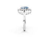 White gold Fancy Blue Oval  Halo Cluster Diamond Engagement Ring with Solitaire Band and Prong Setting_68
