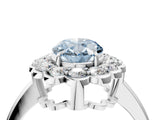 White gold Fancy Blue Oval  Halo Cluster Diamond Engagement Ring with Solitaire Band and Prong Setting_69