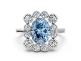 White gold Fancy Blue Oval  Halo Diamond Cluster Engagement Ring with Milgrain Bezel Setting and Solitaire Band_69