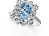 White gold Fancy Blue Oval  Halo Diamond Cluster Engagement Ring with Milgrain Bezel Setting and Solitaire Band_70