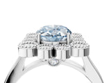 White gold Fancy Blue Oval  Halo Diamond Cluster Engagement Ring with Milgrain Bezel Setting and Solitaire Band_73