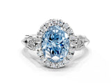 White gold Fancy Blue Oval  Halo Diamond Engagement Ring with Filigree Band and Four-Prong Setting_117