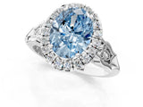 White gold Fancy Blue Oval  Halo Diamond Engagement Ring with Filigree Band and Four-Prong Setting_118