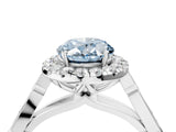 White gold Fancy Blue Oval  Halo Diamond Engagement Ring with Filigree Band and Four-Prong Setting_121