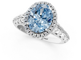 White gold Fancy Blue Oval  Halo Diamond Engagement Ring with Intricate Filigree Band and Four-Prong Setting_38