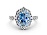 White gold Fancy Blue Oval  Halo Diamond Engagement Ring with Milgrain Band and Four-Prong Setting_49