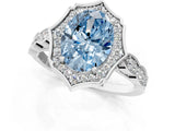 White gold Fancy Blue Oval  Halo Diamond Engagement Ring with Milgrain Band and Four-Prong Setting_50
