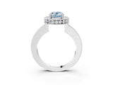 White gold Fancy Blue Oval  Halo Diamond Engagement Ring with Milgrain Pave Band and Four-Prong Setting_150