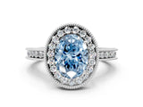 White gold Fancy Blue Oval  Halo Diamond Engagement Ring with Milgrain Pave Band and Four-Prong Setting_153