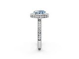 White gold Fancy Blue Oval  Halo Diamond Engagement Ring with Milgrain Pave Band and Four-Prong Setting_155