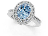 White gold Fancy Blue Oval  Halo Diamond Engagement Ring with Milgrain Pave Band and Four-Prong Setting_160