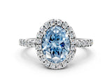 White gold Fancy Blue Oval  Halo Diamond Engagement Ring with Pavé Band and Four-Prong Setting_105