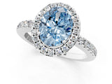 White gold Fancy Blue Oval  Halo Diamond Engagement Ring with Pavé Band and Four-Prong Setting_106