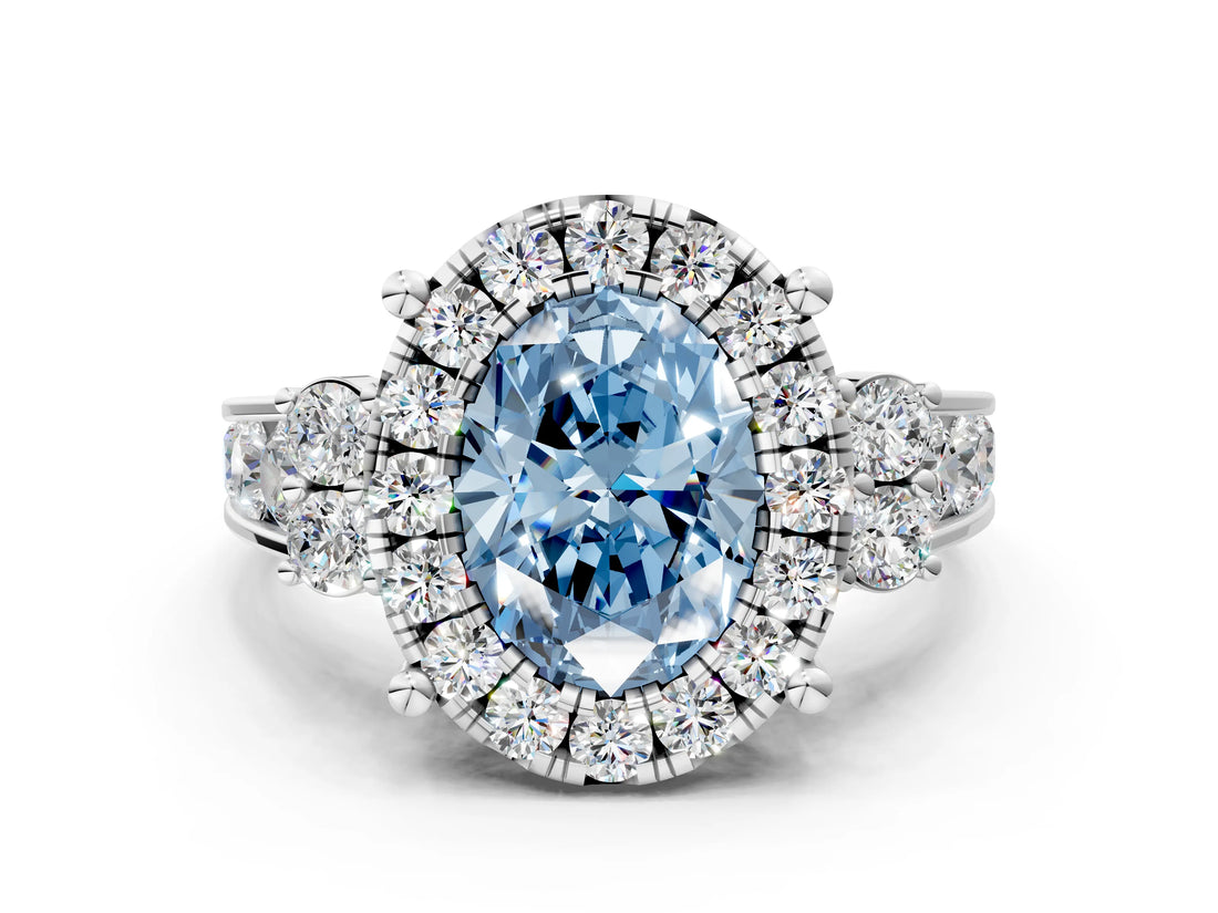 White gold Fancy Blue Oval  Halo Diamond Engagement Ring with Split Shank and Four-Prong Setting_55