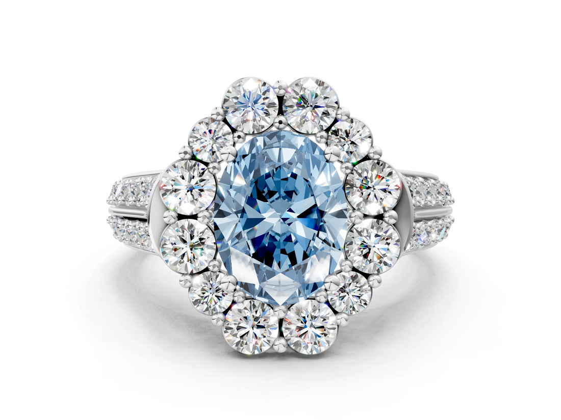 White gold Fancy Blue Oval  Halo Diamond Engagement Ring with Split Shank and Prong Setting_78