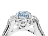 White gold Fancy Blue Oval  Halo Diamond Engagement Ring with Split Shank and Prong Setting_82