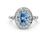 White gold Fancy Blue Oval  Halo Diamond Engagement Ring with Twisted Band and Four-Prong Setting 1