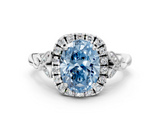 White gold Fancy Blue Oval  Halo Diamond Engagement Ring with Vintage-Inspired Band and Four-Prong Setting_3
