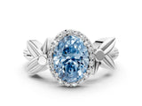 White gold Fancy Blue Oval  Halo Diamond Floral Band with Four-Prong Setting_55