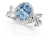 White gold Fancy Blue Oval  Halo Diamond Floral Band with Four-Prong Setting_55