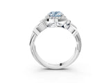 White gold Fancy Blue Oval  Halo Diamond Floral Band with Four-Prong Setting_58