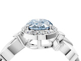 White gold Fancy Blue Oval  Halo Diamond Floral Band with Four-Prong Setting_59