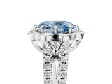 White gold Fancy Blue Oval  Halo Diamond Floral Split Shank Engagement Ring 5