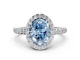 White gold Fancy Blue Oval  Halo Diamond Pavé Band Ring with Prong Setting_20